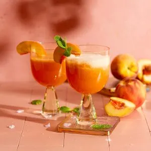 Low Carb Bellini Inspired Champagne Cocktail