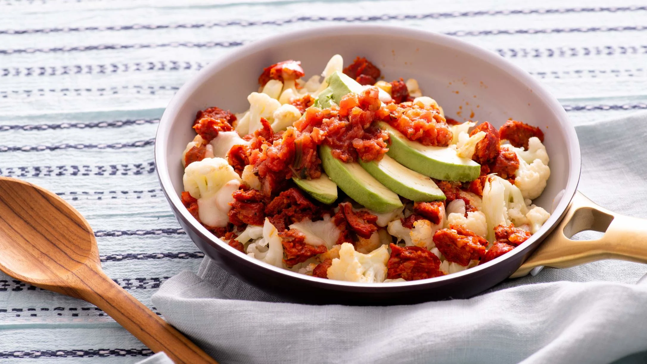 keto chicken chorizo and cauliflower saute with cheese and salsa